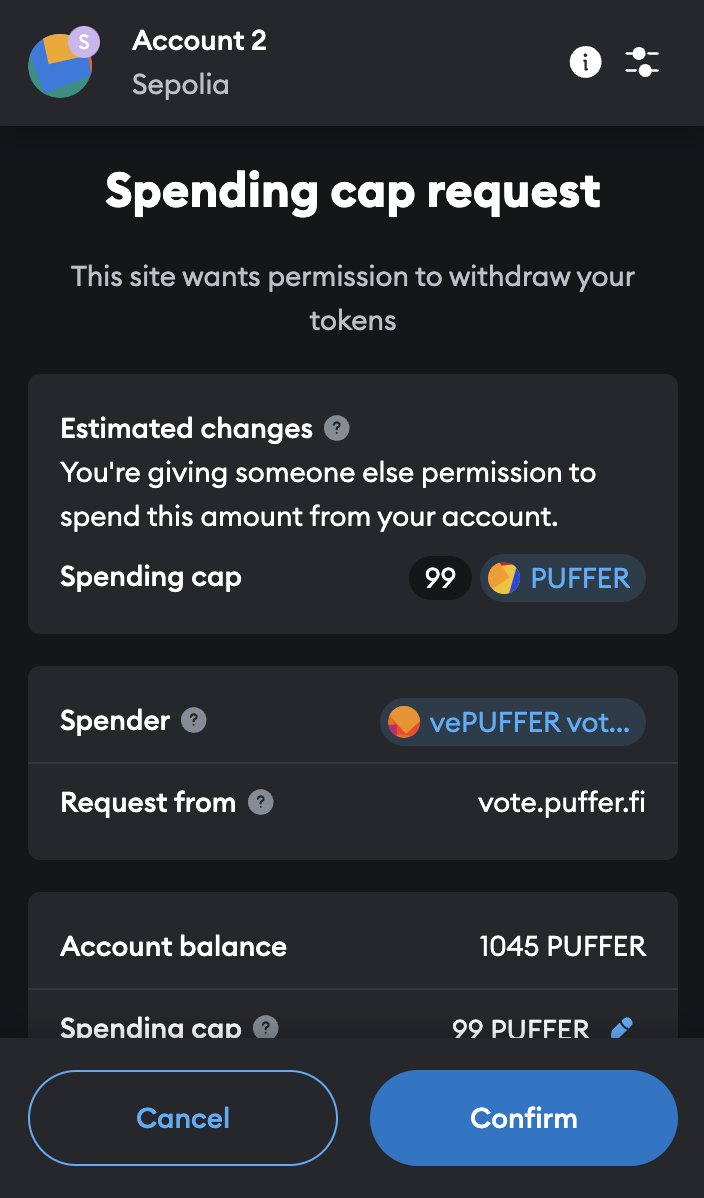 Approve PUFFER for use on vePUFFER contract