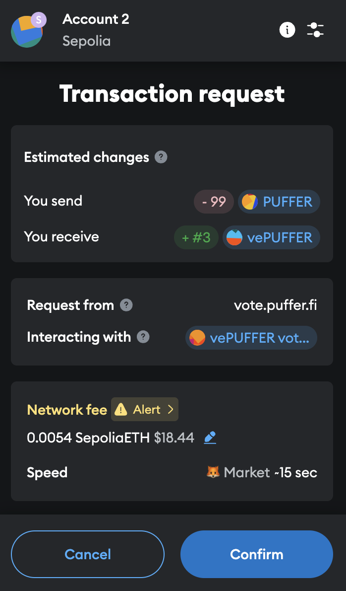 Stake PUFFER via create lock contract call