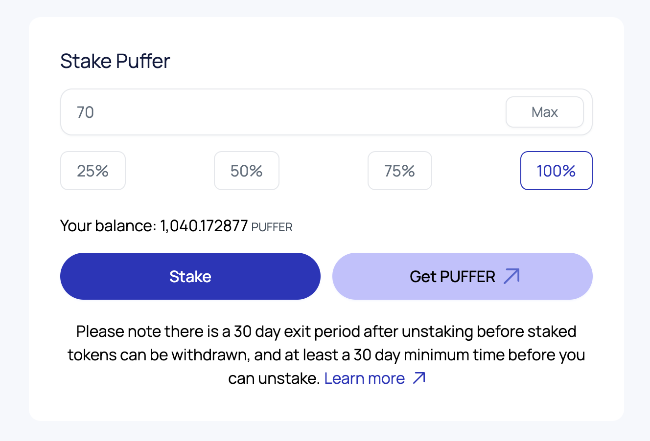 Puffer Governance Hub's staking page